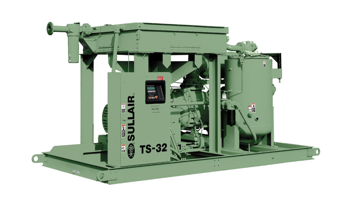CompressAir | Green industrial air compressor unit labeled "Sullair TS-32" on a white background.