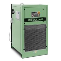 CompressAir | Green sullair industrial air compressor standing upright with visible control panel and connection hose.